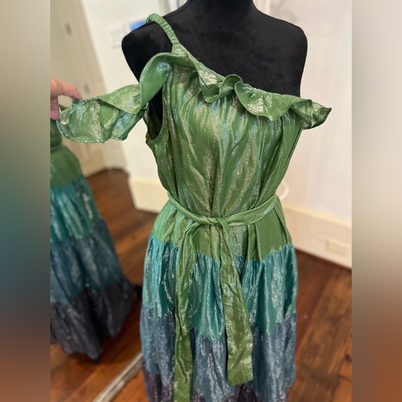 Anthropologie Maeve Ruffled One- Shoulder Shimmer Maxi Dress M. - Picture 9 of 9